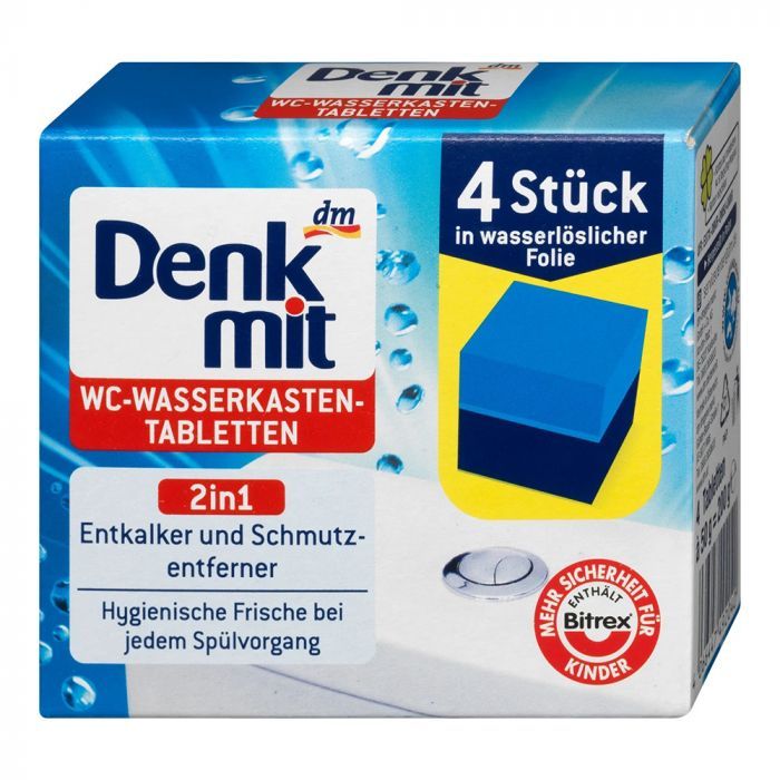 Чистячі брикети для унітазів DenkMit блакитна рідина 4 шт