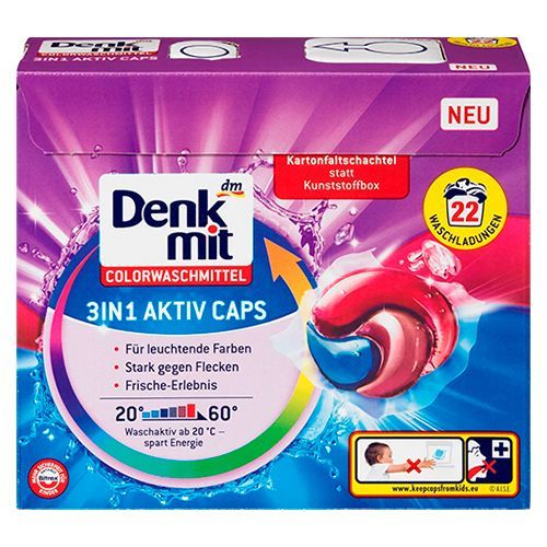 Капсулы для стирки цветных тканей DenkMit 3in1 Aktiv Color 22 шт