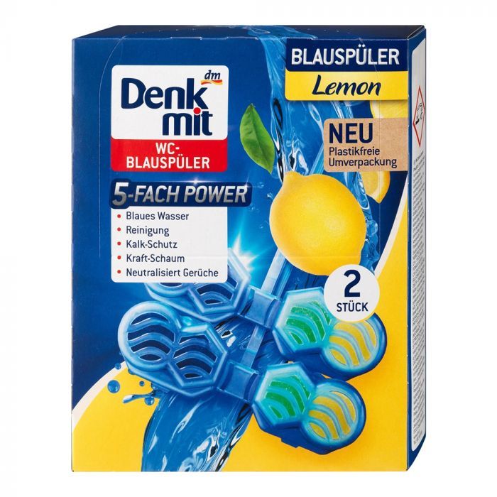 Подвеска для туалета синяя вода DenkMit Blauspüler Лимонный всплеск 2 шт.